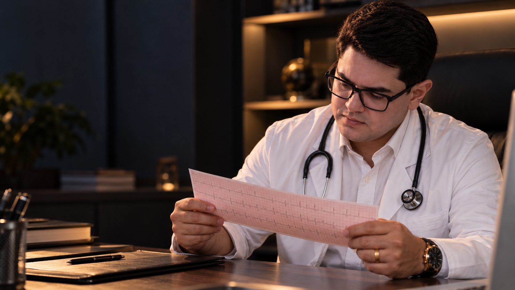Dr. Juan analisando um eletrocardiograma